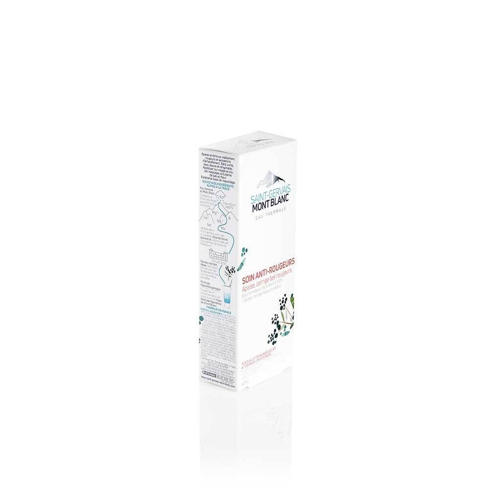 Boîte blanche. Logo Saint-Gervais Mont Blanc. Texte: Soin Anti-Rougeurs. Produit pour peaux sensibles.