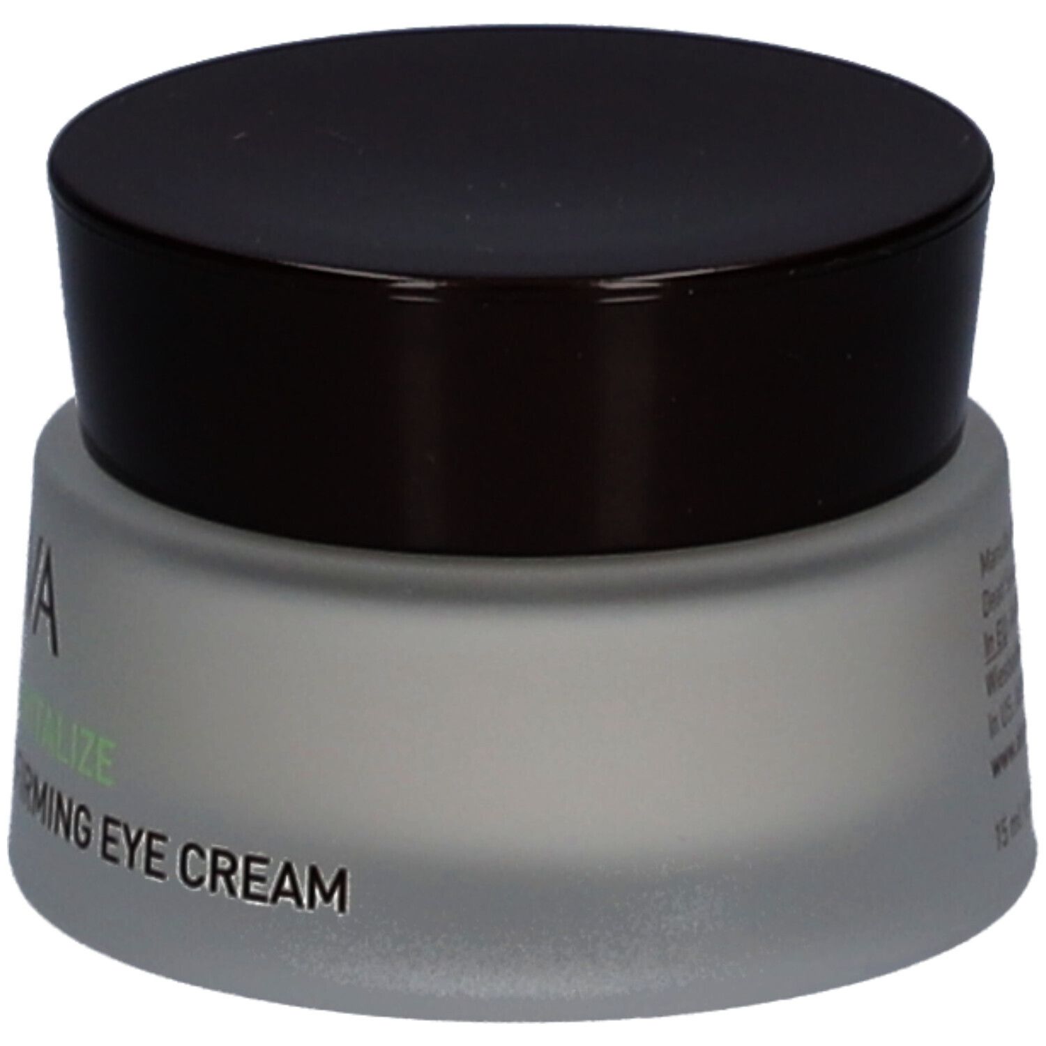 Crèmepot met bruin deksel. Opschrift: AHAVA, Time to Revitalize, Extreme Firming Eye Cream.