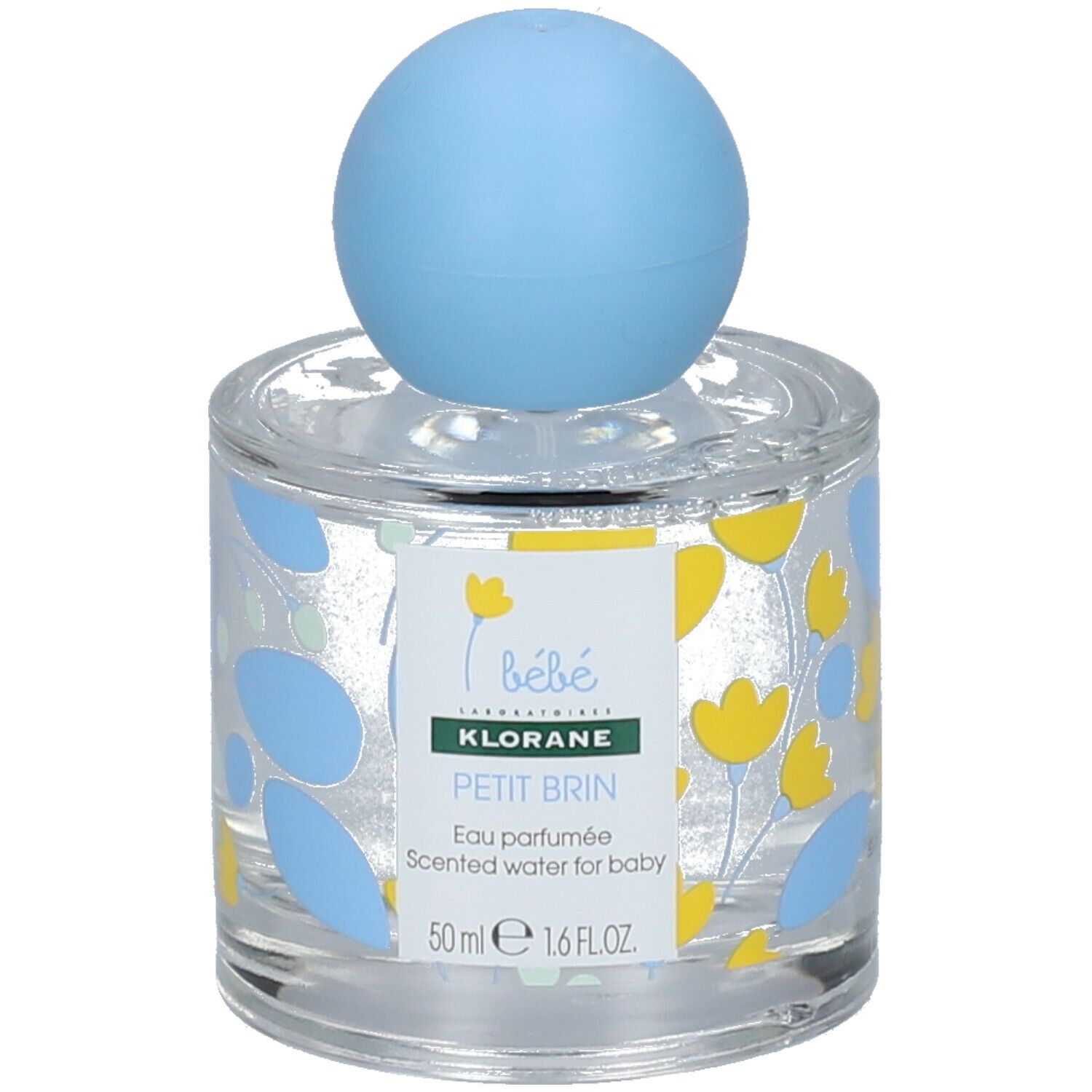 Klorane Bébé Petit Brin Eau Parfumée flesje met blauwe dop. Opschriften.