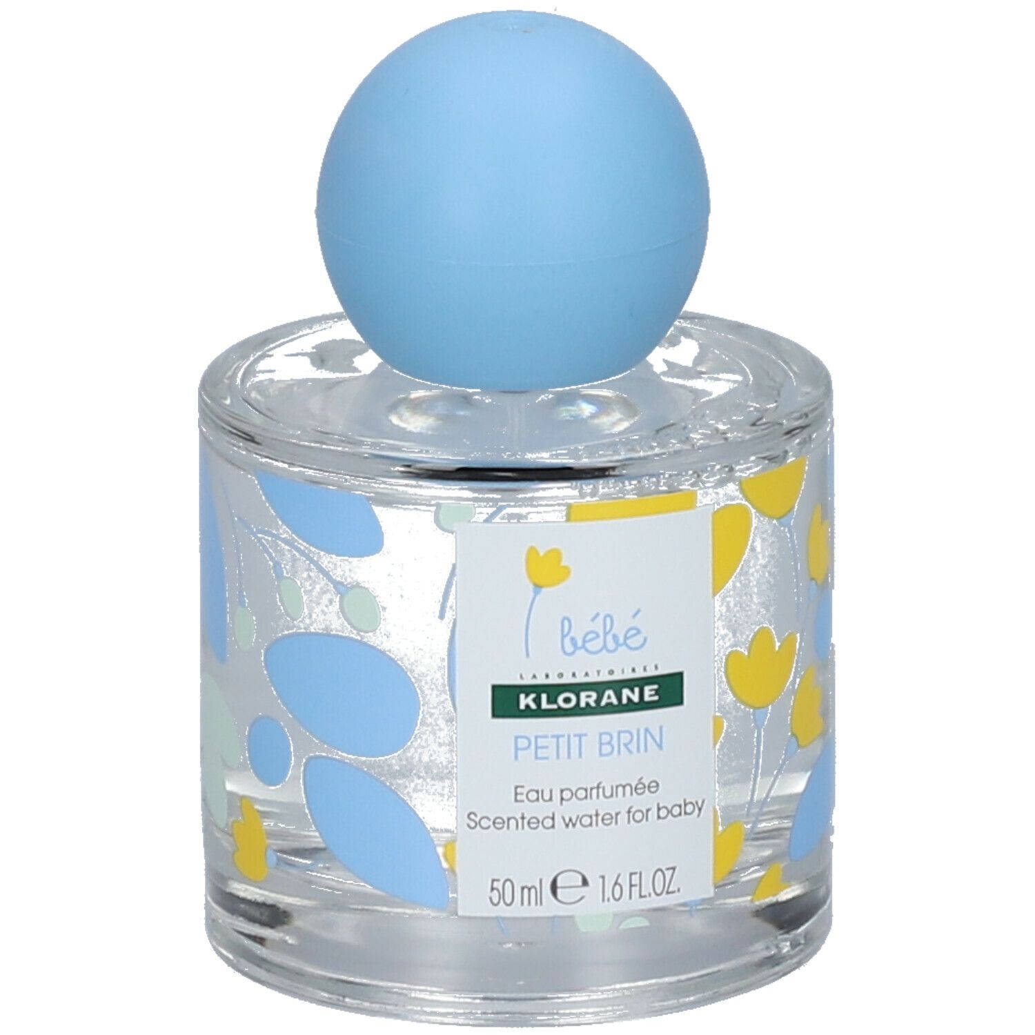 Klorane Bébé Petit Brin Eau Parfumée flesje met blauwe dop. Opschriften.
