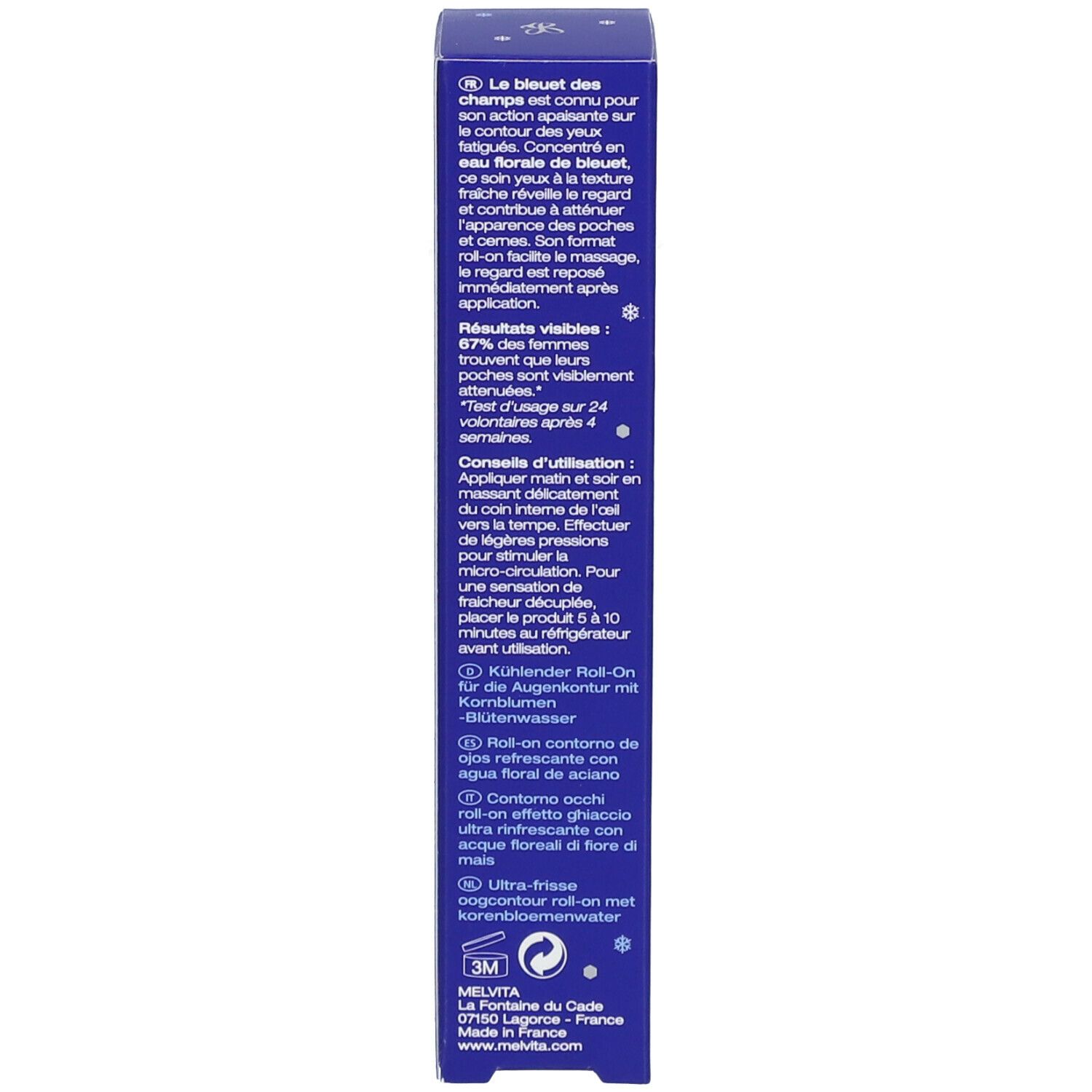 Melvita Ice-Fresh Roll-On with Cornflower Floral Water