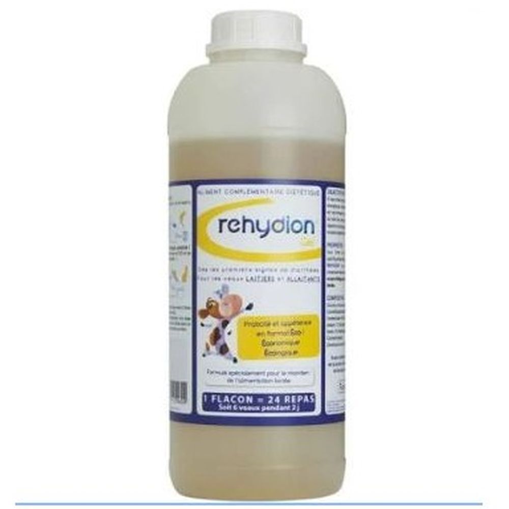 Rehydion Gel fles. Beige vloeistof in een transparante fles met witte dop. Etiket met productinformatie.