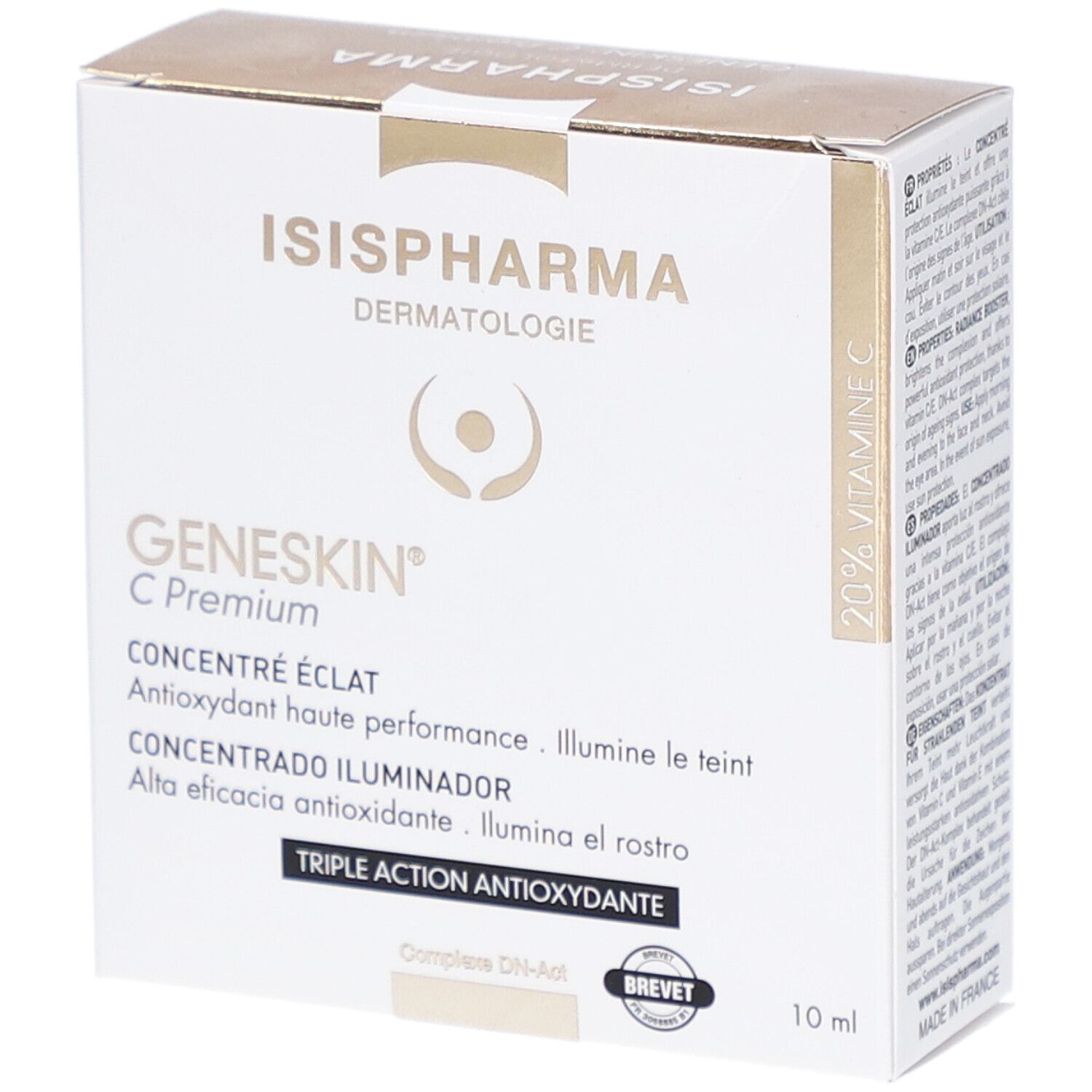 Witte doos met productinfo. Merk en naam gedrukt. 10 ml. QR-code.