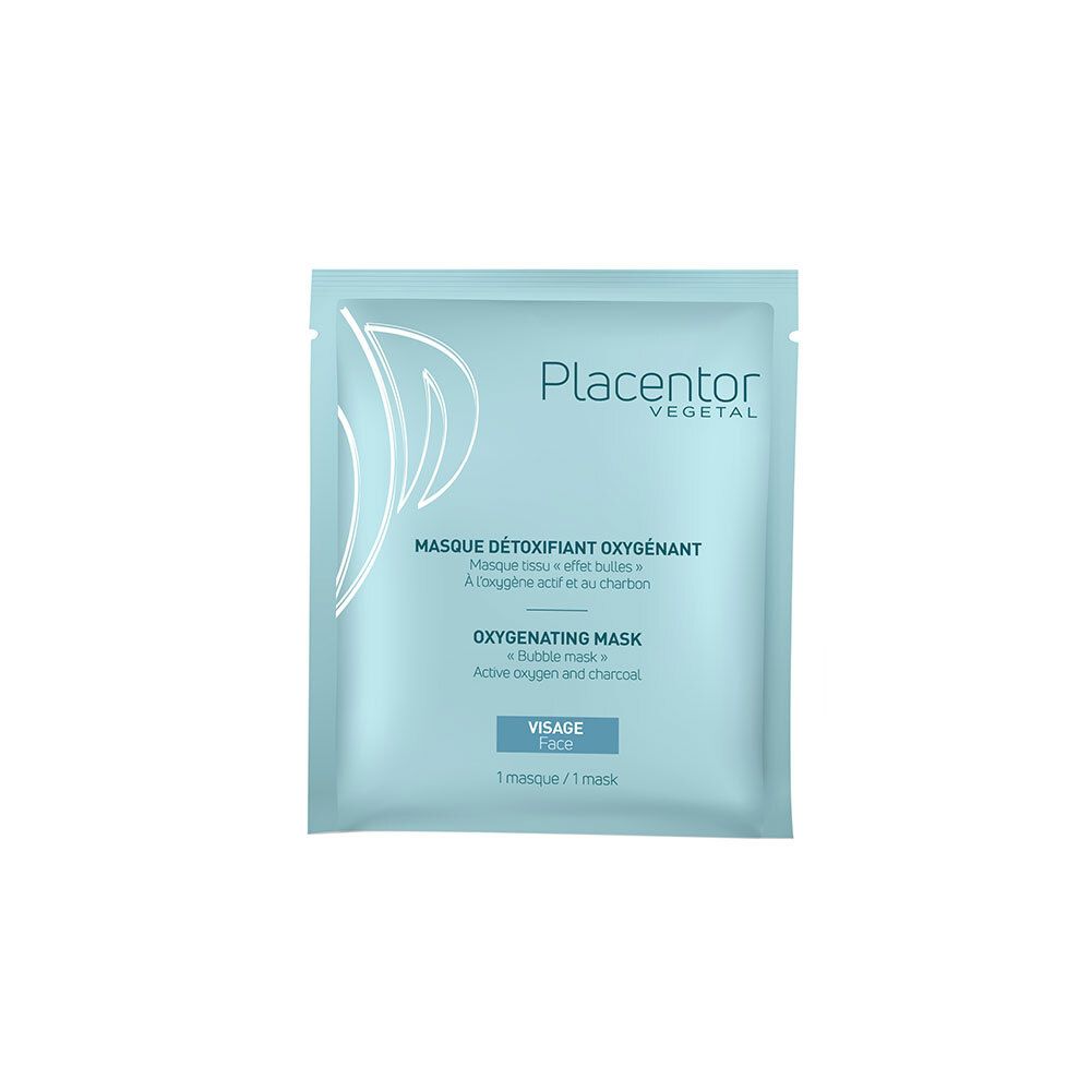 Placentor Végétal Gezichtsmasker, blauw, met tekst.