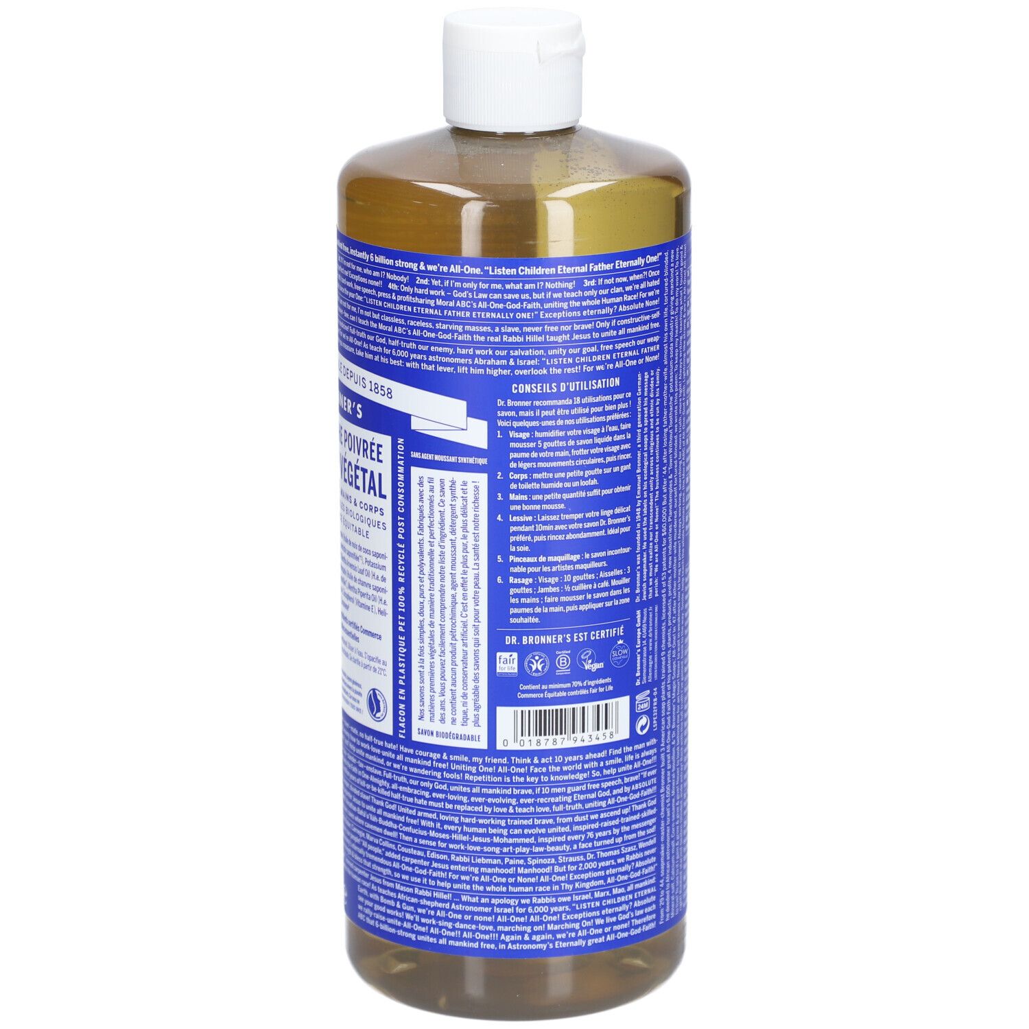 Dr. Bronner's 18-in-1 Zuiver Plantaardige Zeep Pepermunt