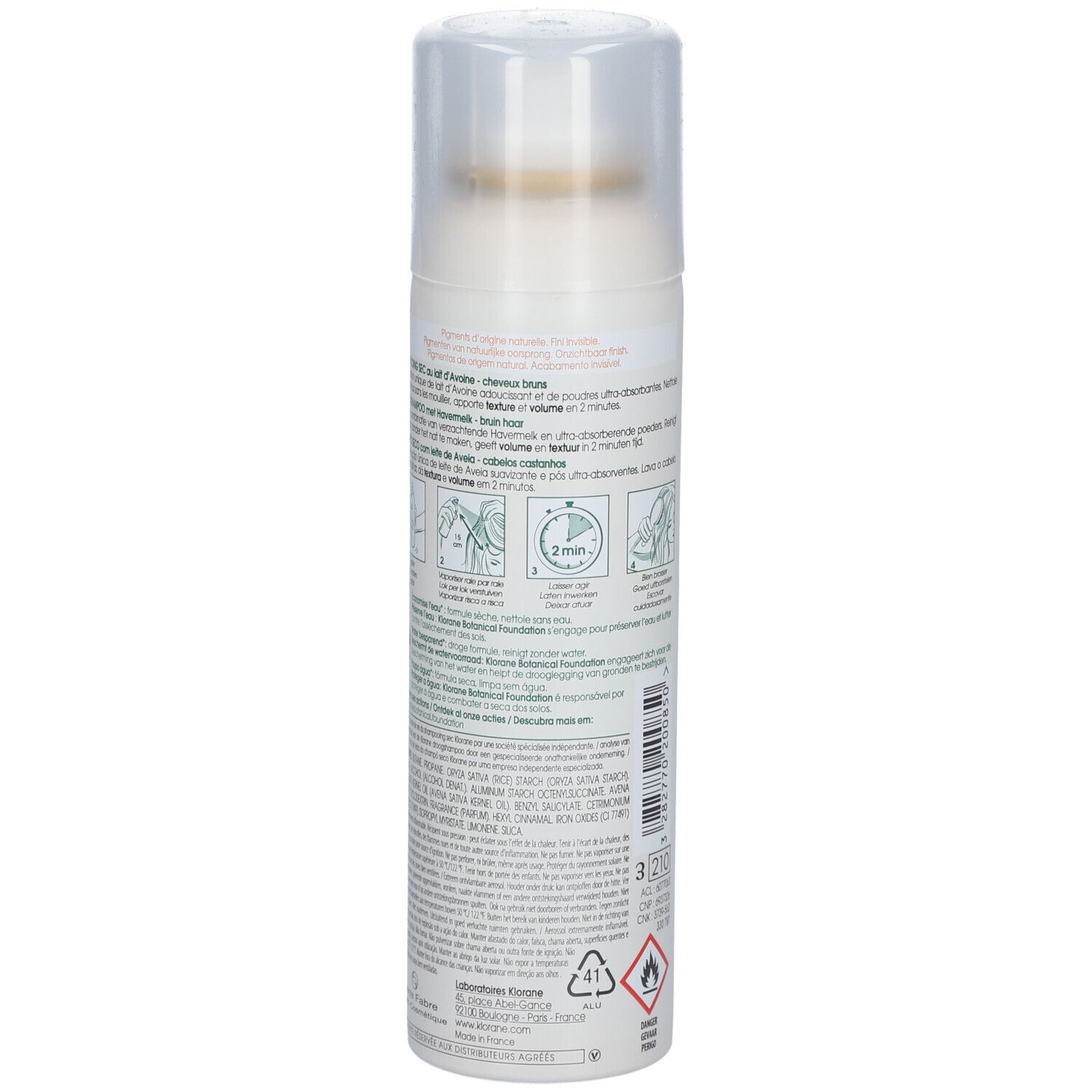 KLORANE CAPILLAIRE LAIT D'AVOINE - Shampoing sec extradoux au lait d'avoine, cheveux bruns