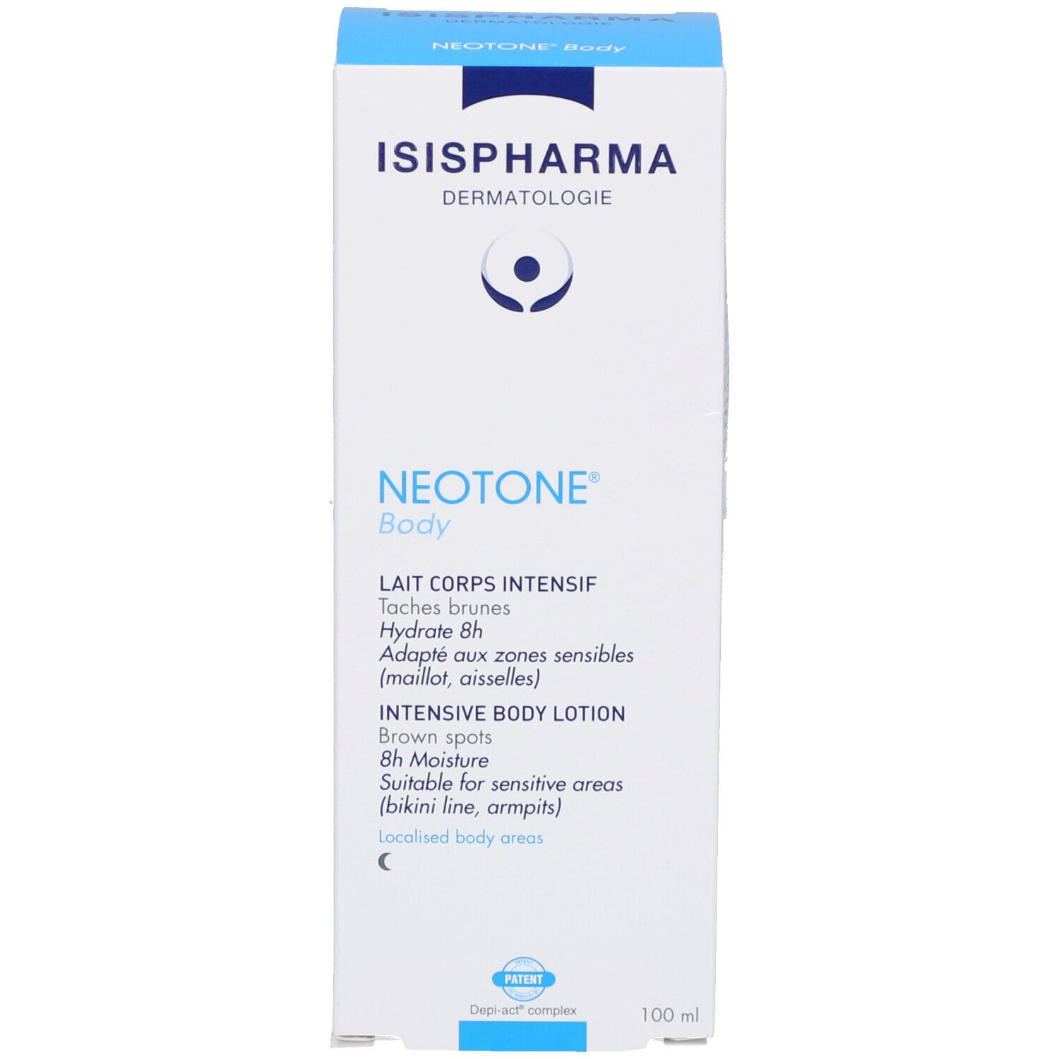Productverpakking. ISISPHARMA Dermatologie, Neotone Body, Intensive Body Lotion. 100 ml.