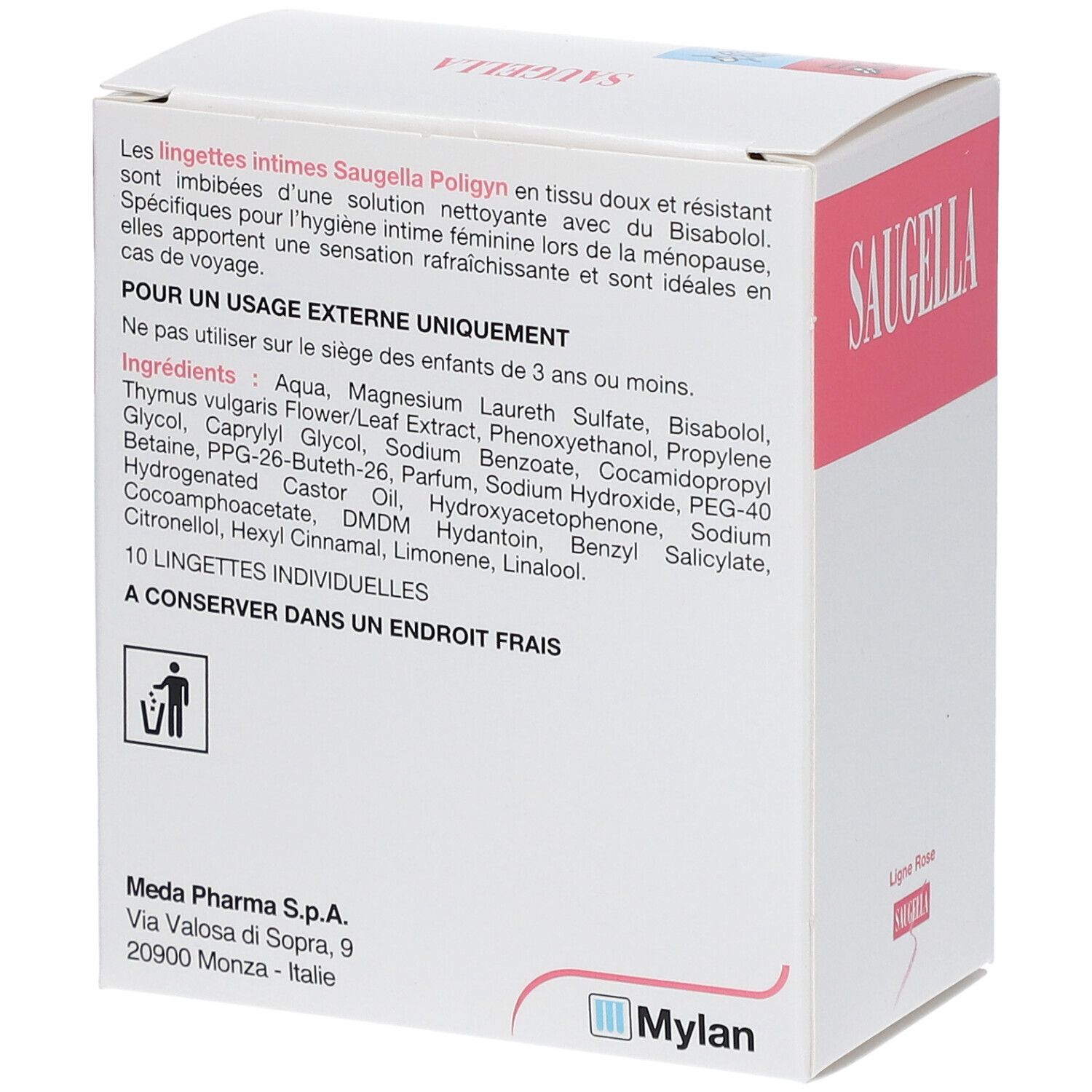 SAUGELLA POLIGYN LIGNE ROSE LINGETTES INTIMES NETTOYANTES - Lingette imprégnée pour usage