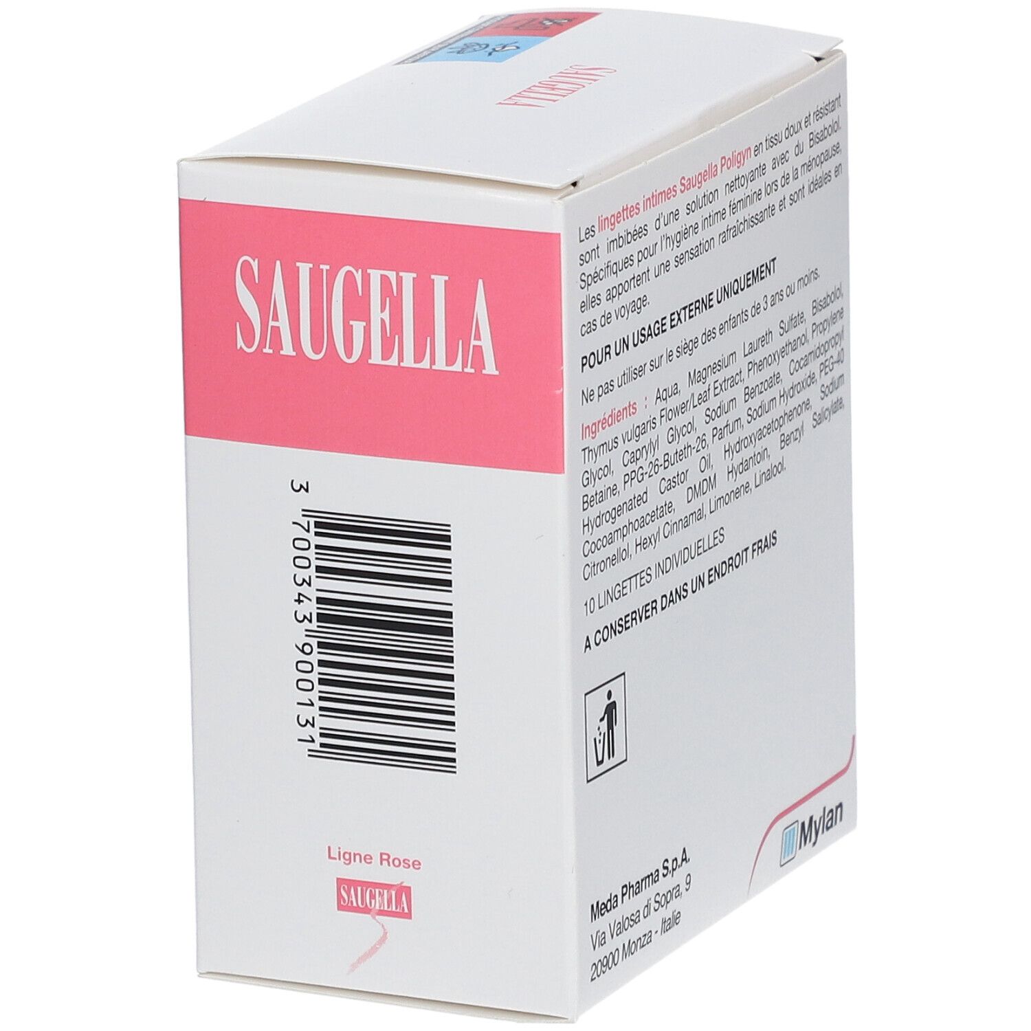 SAUGELLA POLIGYN LIGNE ROSE LINGETTES INTIMES NETTOYANTES - Lingette imprégnée pour usage