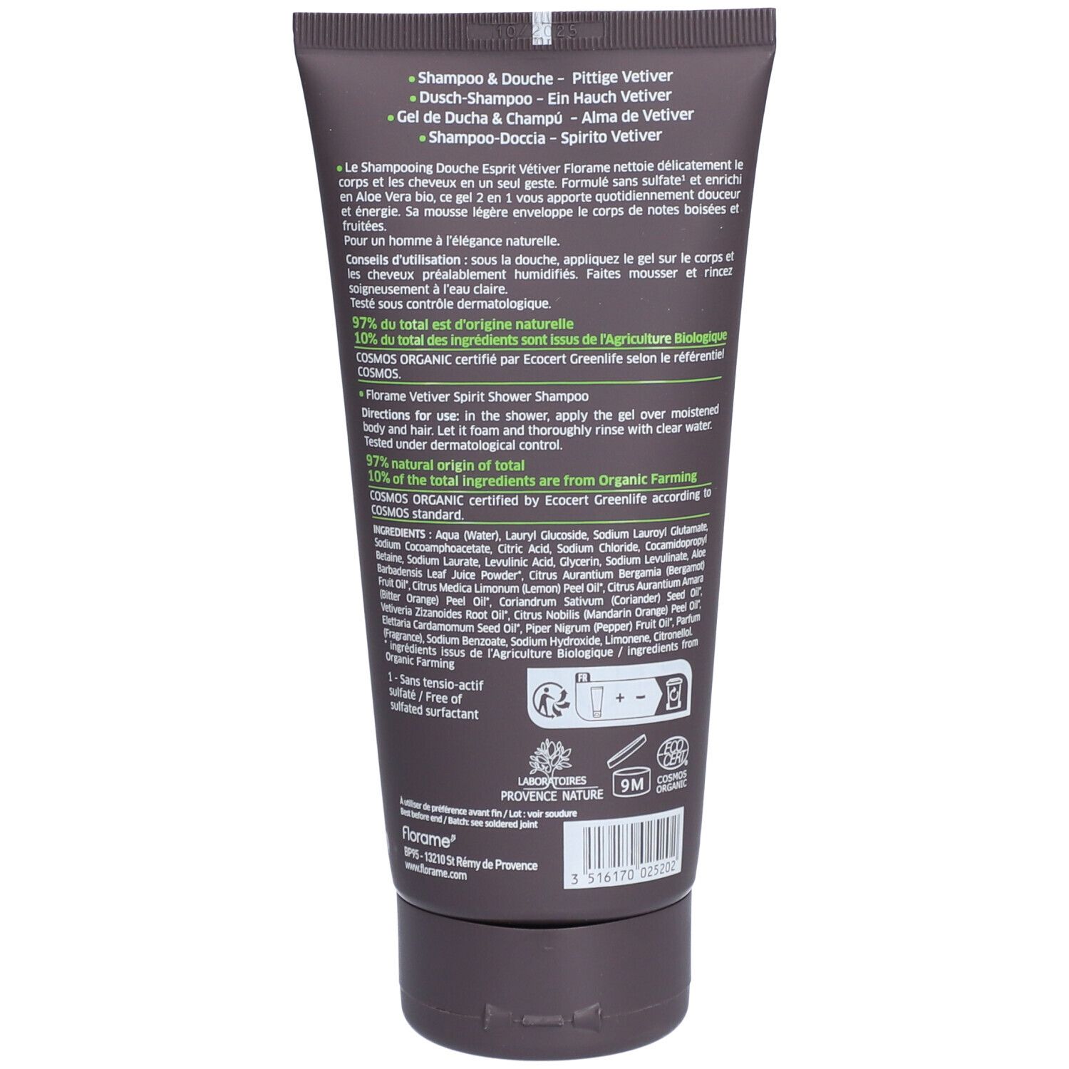 Florame Gel douche corps & cheveux homme BIO Esprit Vétiver