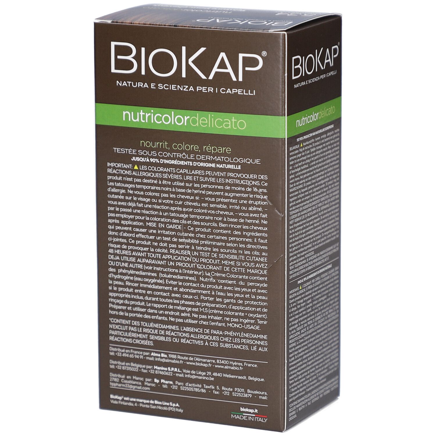 Boîte de teinture Biokap. Arrière avec texte. Contient des informations d'utilisation.