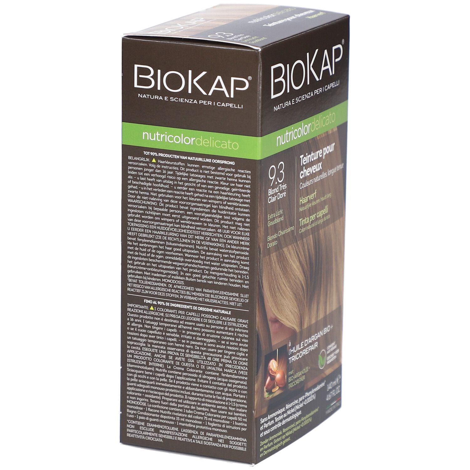 Verpakking BIOKAP Nutricolor Delicato. Achterkant met productinfo en tekst.