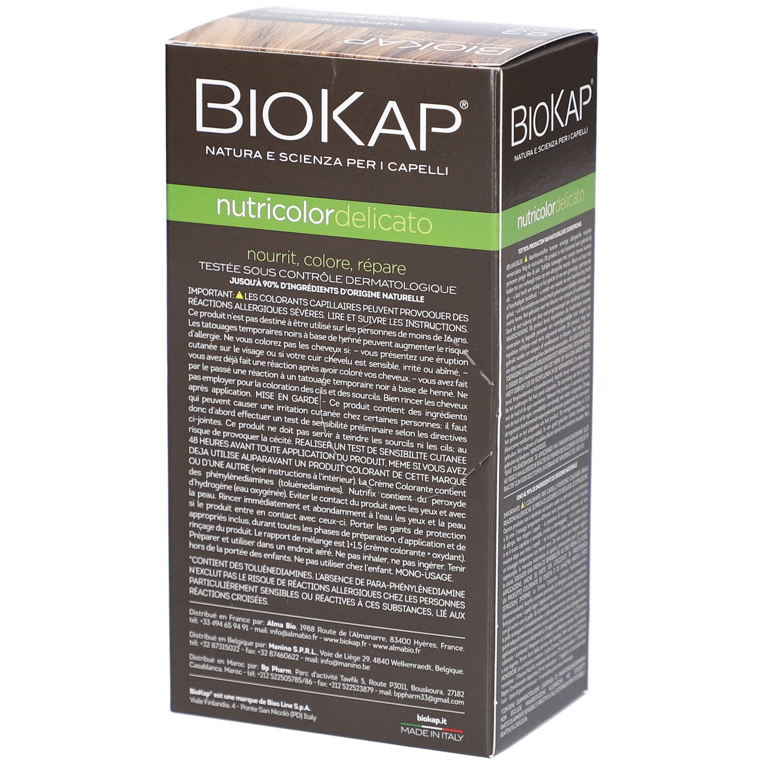 Verpakking BIOKAP Nutricolor Delicato. Achterkant met productinfo en tekst.