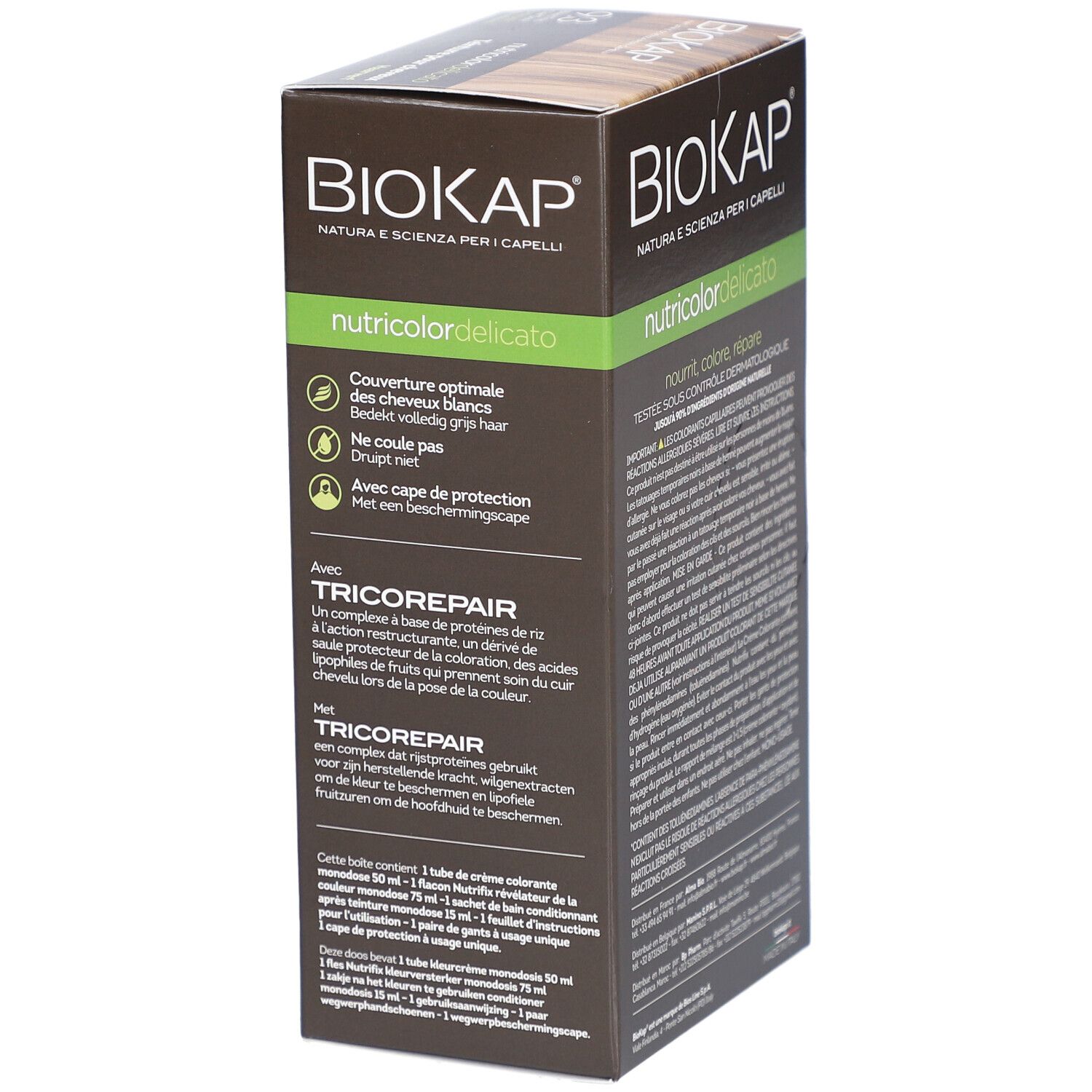 Verpakking BIOKAP Nutricolor Delicato. Achterkant met productinfo en tekst.
