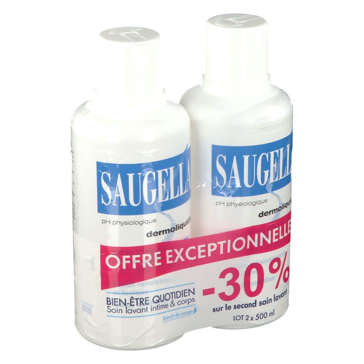 Saugella - Dermoliquide - Soin lavant pour l’hygiène intime quotidienne des femmes adultes - à base d’extrait de Sauge - Assure le bien-être intime quotidien - Flacons Lot 2x500 ml