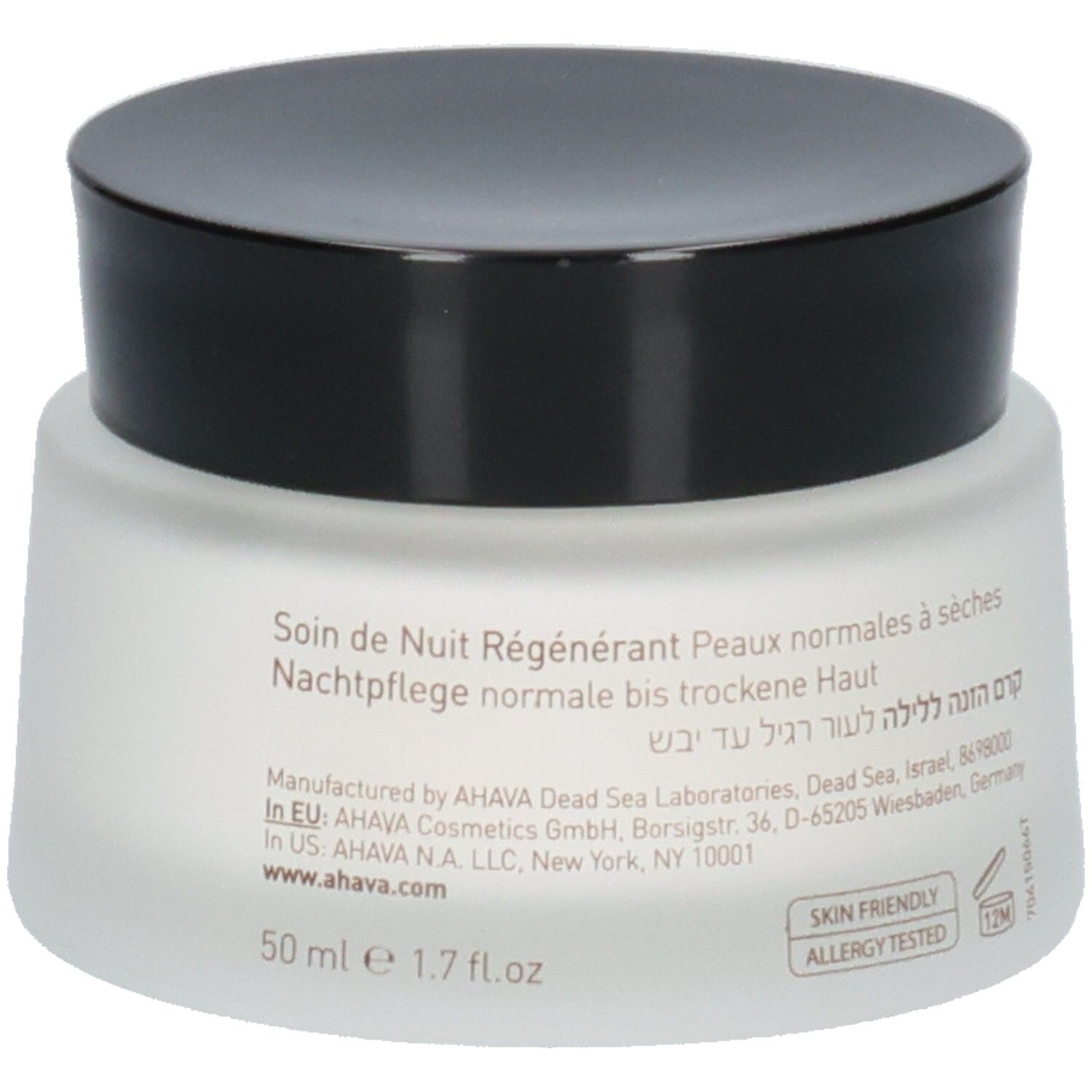 Pot de soin de nuit régénérant AHAVA de 50ml pour peaux normales à sèches.
