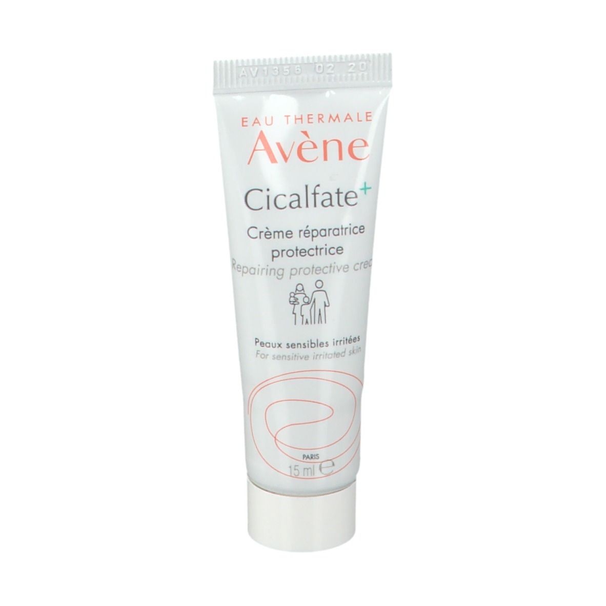 Witte tube "Avène Cicalfate+". Crème voor gevoelige huid. 15 ml. Franse tekst.