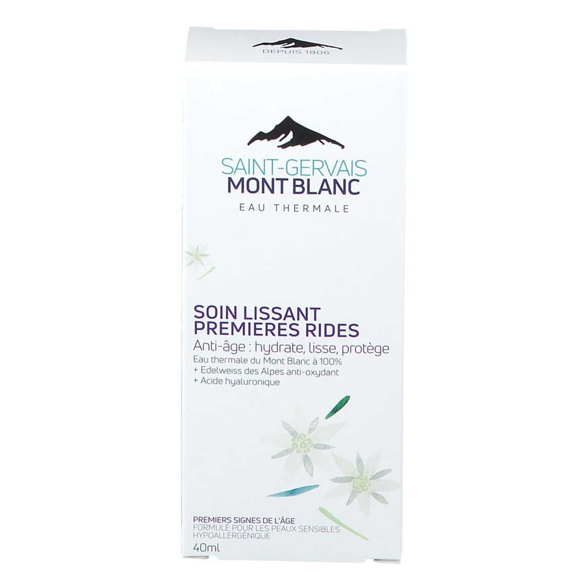 Emballage du produit. Emballage blanc avec nom et logo du produit. Contient des informations et des illustrations sur le produit.