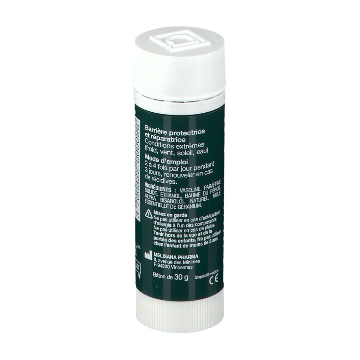 Stick pour les mains blanc et vert. Inscription: dermophil indien, Stick Original pour les mains. Laboratoire.