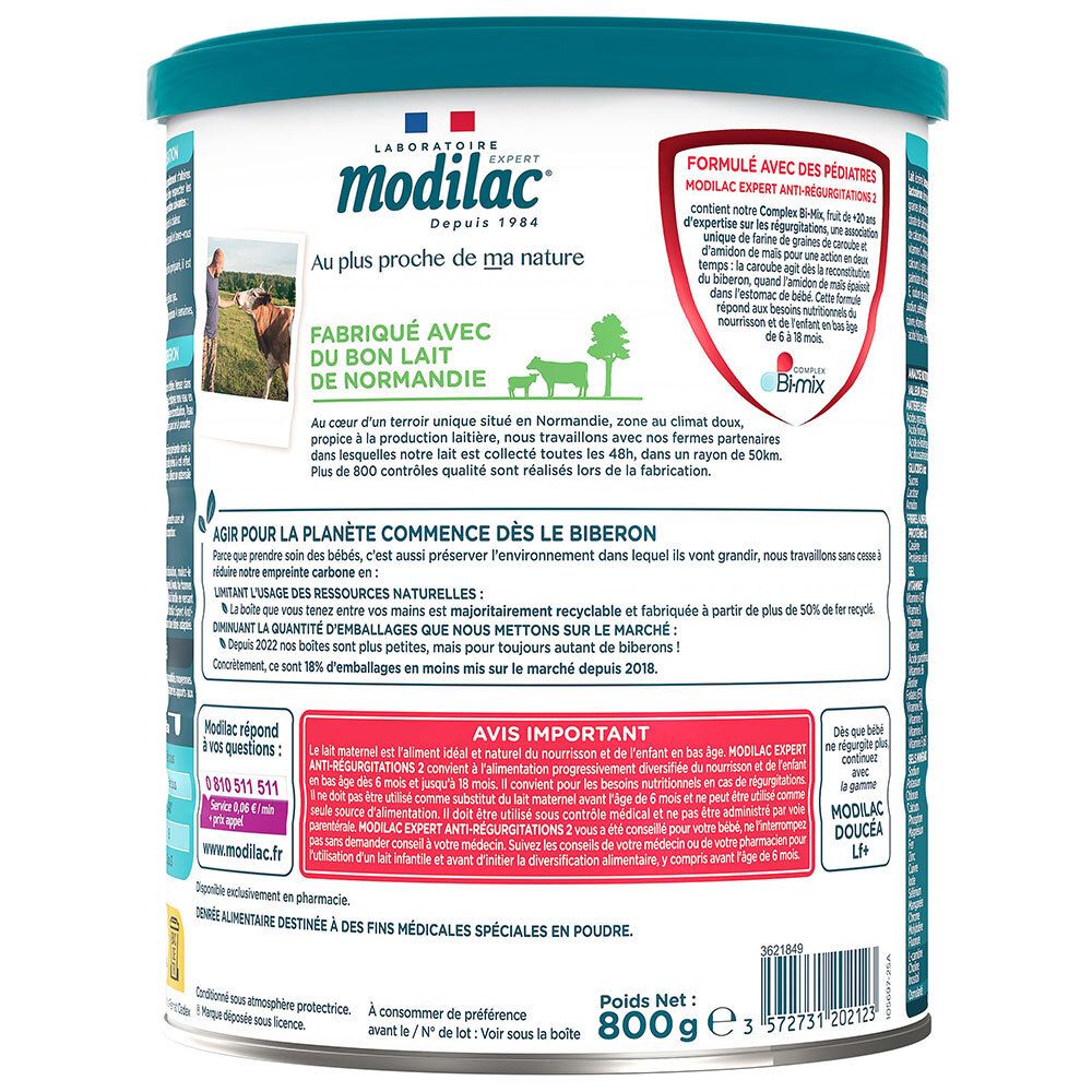 Arrière de la boîte Modilac Expert 2 AR avec informations sur l'origine et l'environnement.