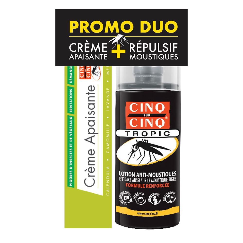 Promo Duo: Spray en crème. Zwarte fles met wit etiket. Groene doos voor de crème.
