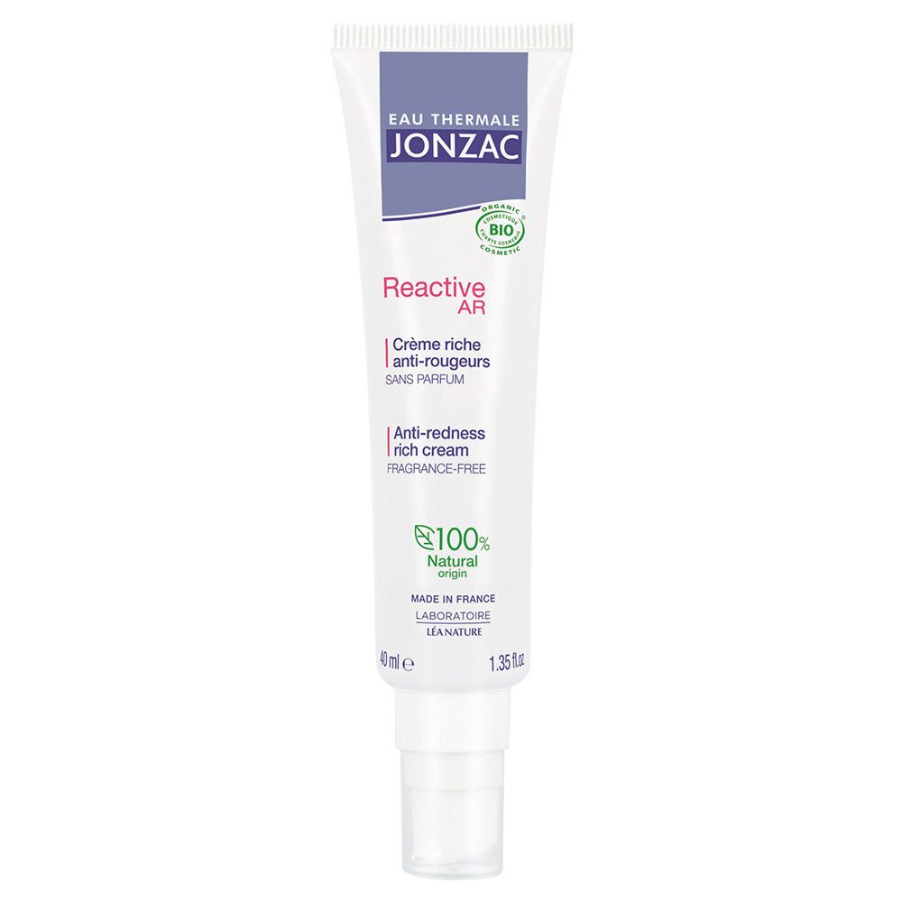 Witte tube Jonzac. Anti-roodheid crème. '100% origine naturelle' en bio-certificering.