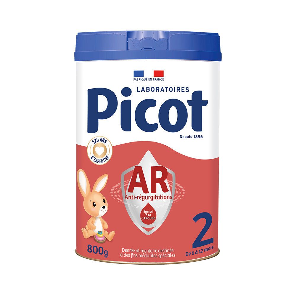 Bus Picot Expert AR 2. Rode en witte bus met blauwe deksel. Opschrift AR, 2, 800g, konijn illustratie.