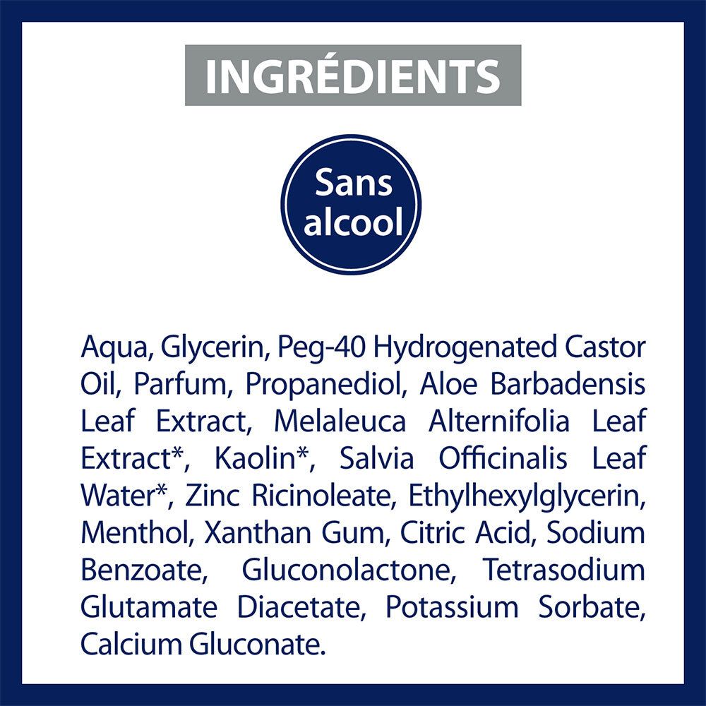 Ingrediëntenlijst van Etiaxil deodorant. Tekst: Sans alcool (zonder alcohol).