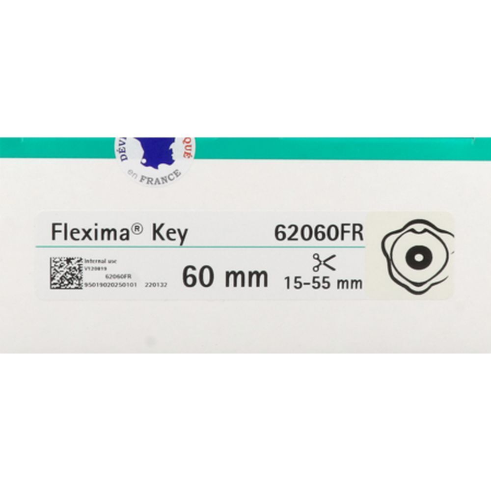 Label Flexima Key, 60 mm, 62060FR. Bedrukking, barcode en Frans kwaliteitszegel.