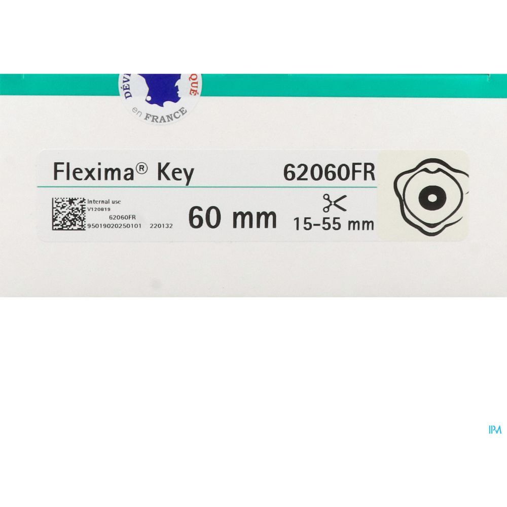 Label Flexima Key, 60 mm, 62060FR. Bedrukking, barcode en Frans kwaliteitszegel.