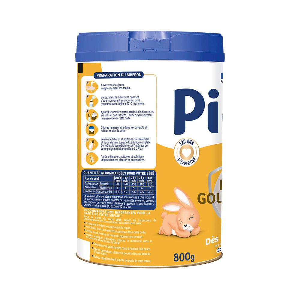 Achterkant van het blik Picot Bébé Gourmand 1. Bevat bereidings- en voedingsinformatie.