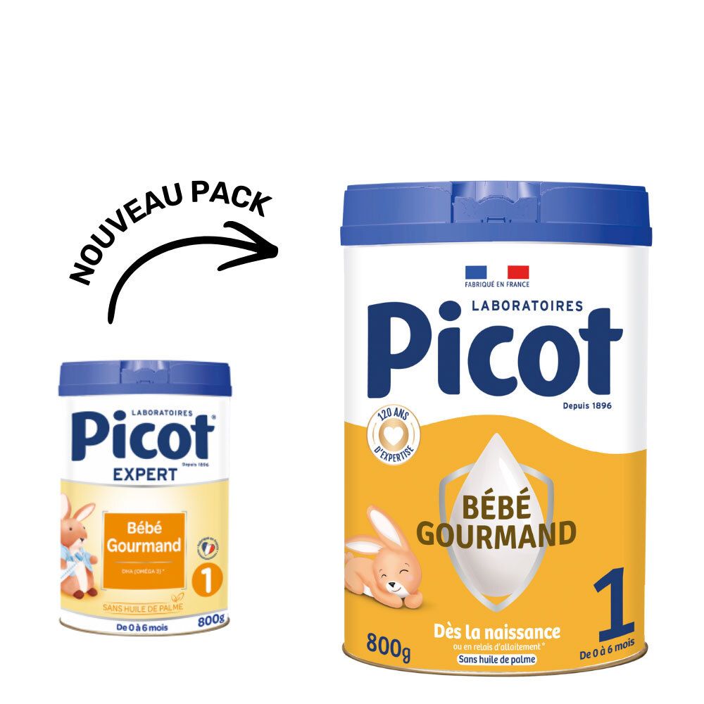 Vergelijking van Picot Expert en Picot Bébé Gourmand 1. Beide blikken met blauw deksel.