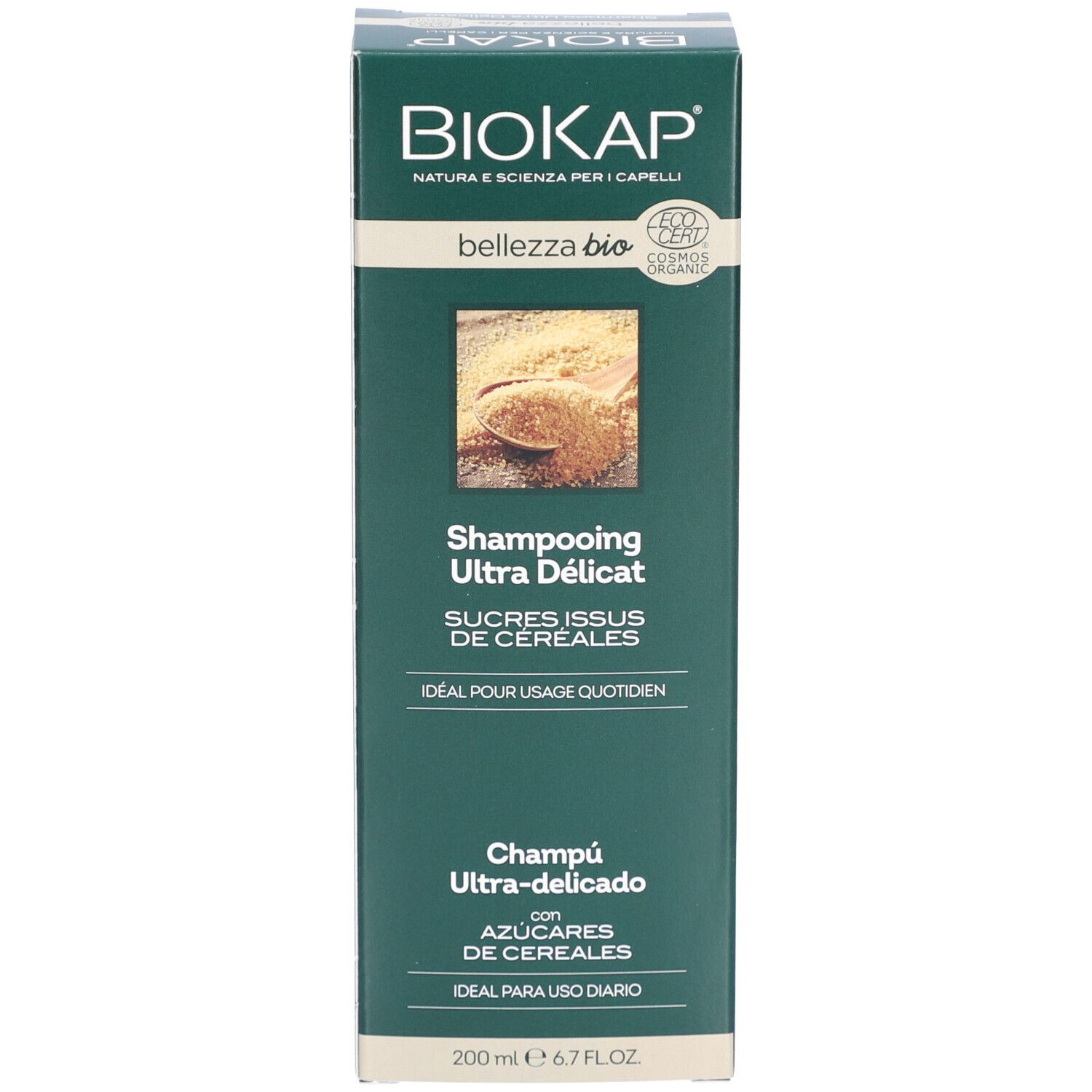BIOKAP Bellezza Bio Shampooing Ultra Délicat. Verpakking. Met tekst.