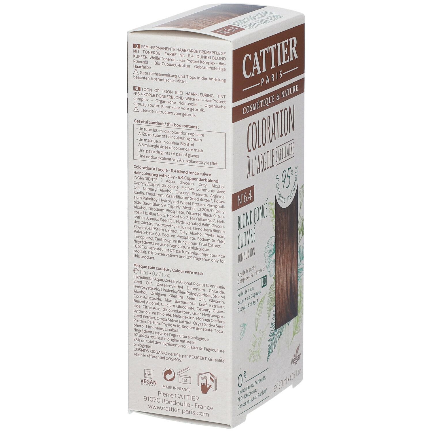 CATTIER Coloration capillaire à l'argile 6.4 blond foncé cuivré
