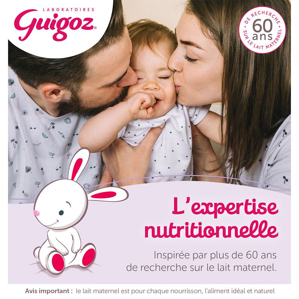 Famille avec bébé. Texte : L'expertise nutritionnelle. Inspirée par plus de 60 ans de recherche sur le lait maternel.