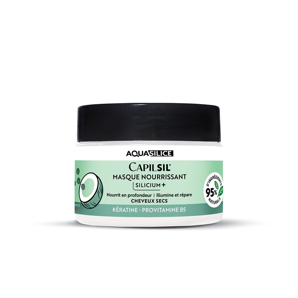 Masque Capilsil au Silicium+. Contient Kératine et Provitamine B5. 95% d'ingrédients naturels.