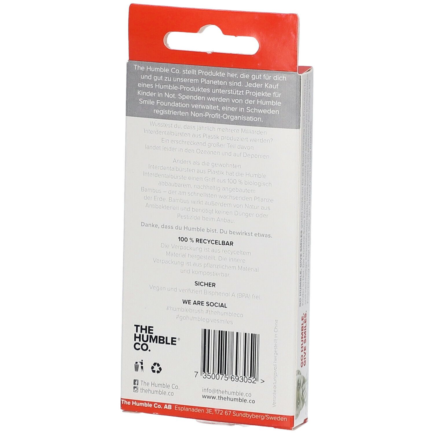 Achterkant van de verpakking met tekst. Bevat informatie over het product en het bedrijf.