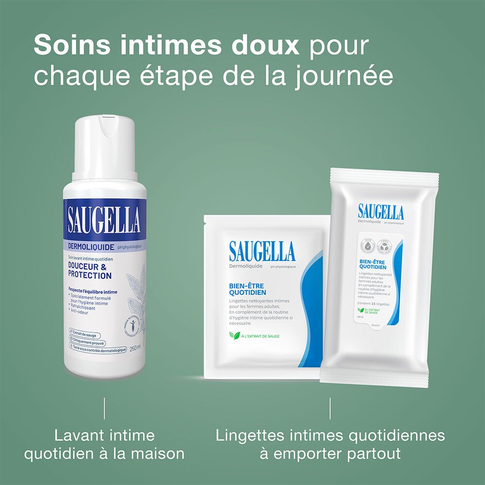 Saugella Girl: Intieme waslotion met pompdos en kleiner flesje.