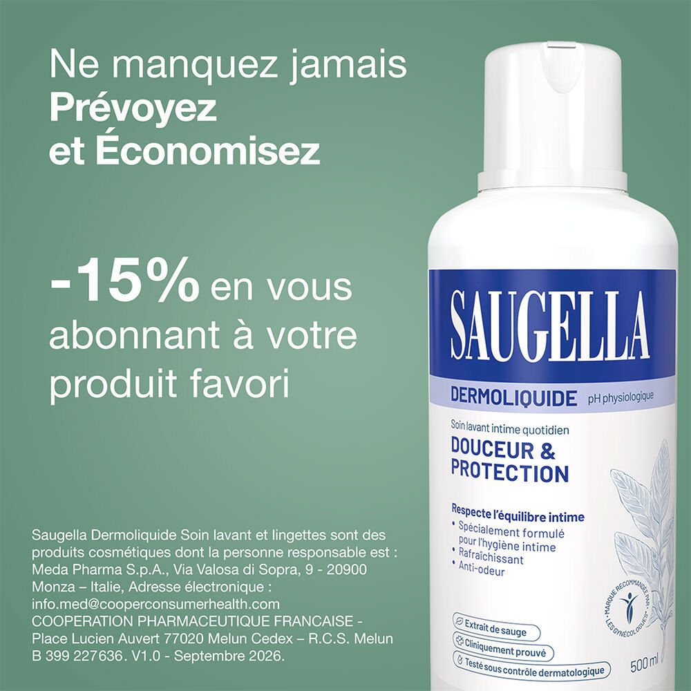Sauguella Dermoliquide pH fysiologisch, 500ml fles met pompdispenser.