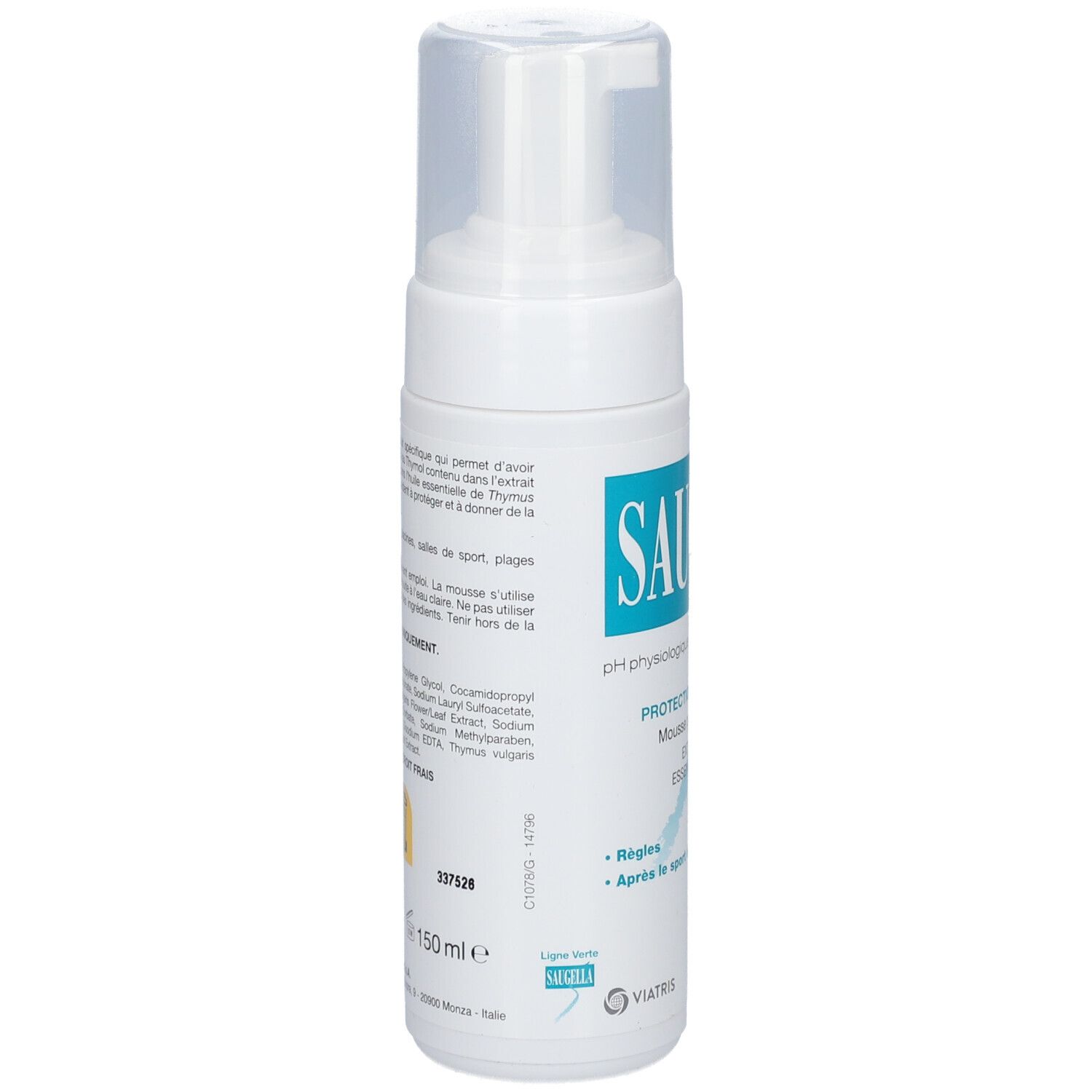 Saugella - Mousse Antiseptique - Soin lavant pour rétablir l’équilibre de la zone intime - à base d'extrait de thym - Apaise les irritations et les démangeaisons intimes - Flacon pompe 150 ml