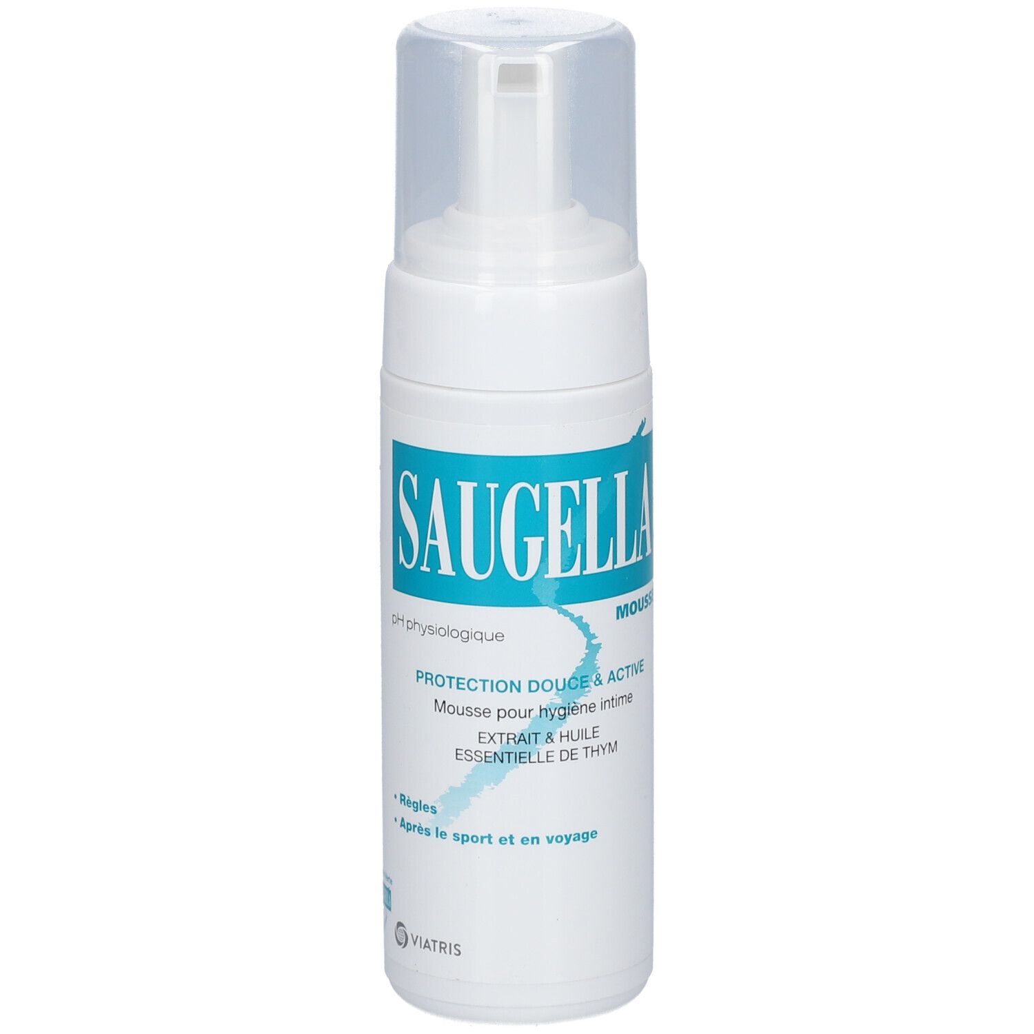 Achterkant van een witte fles met tekst en ingrediënten. Transparante dop. 150 ml. Recyclingsymbool.