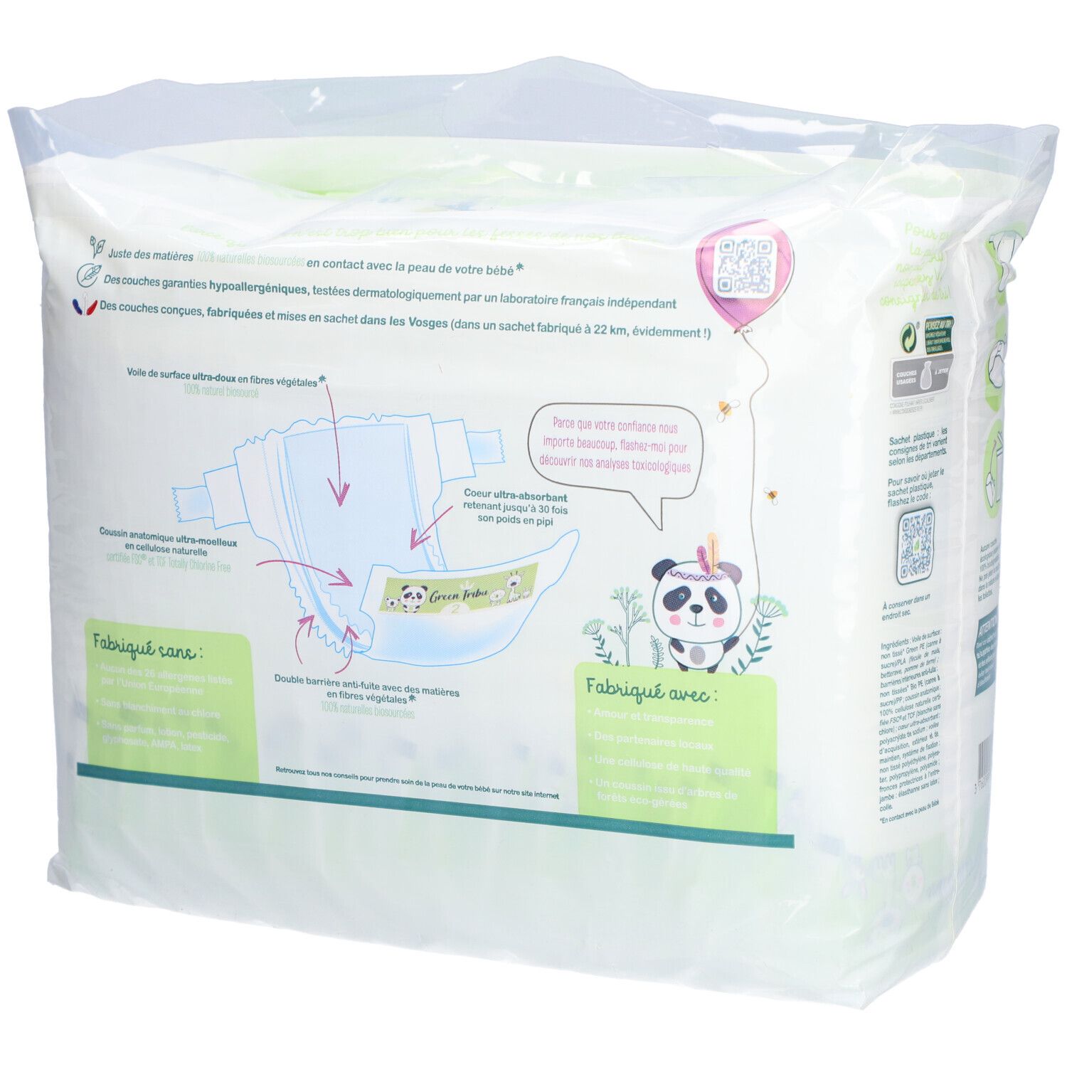 Couches écologiques Voile Naturel T6 - Paquet Géant De 34 Couches - Taille 16‑30 kg