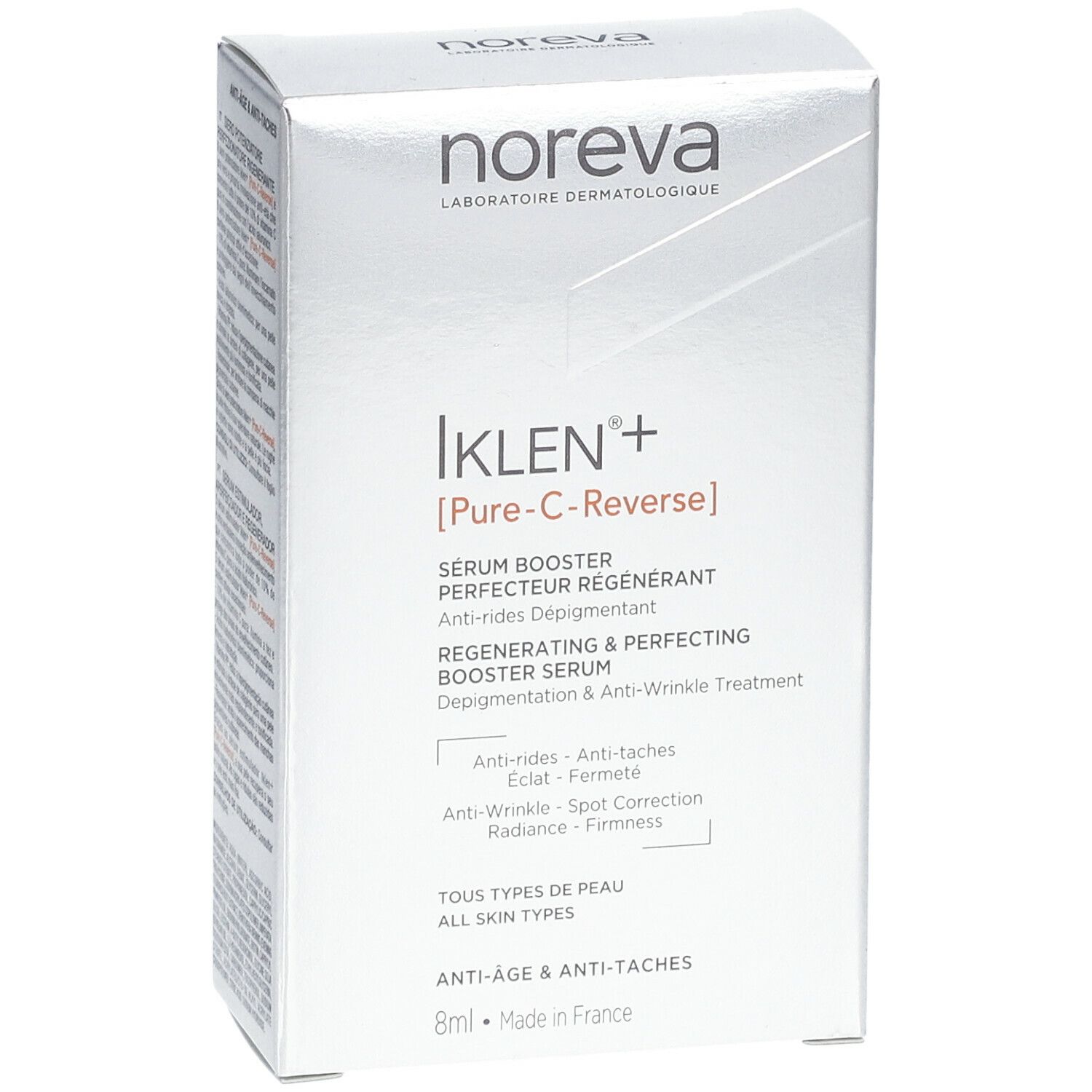 Productverpakking met naam en details. Merk: noreva.