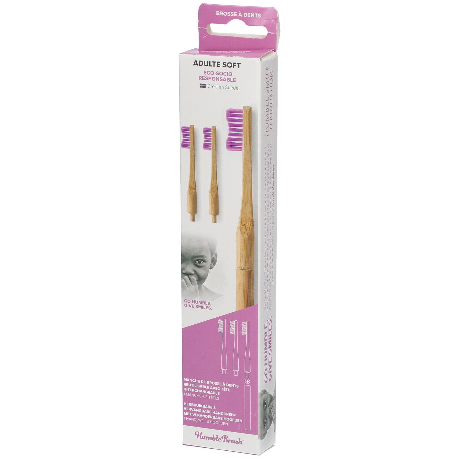 The Humble Co. Humble Brush® Brosse à dents en Bambou Adulte Soft Rose 3 Têtes