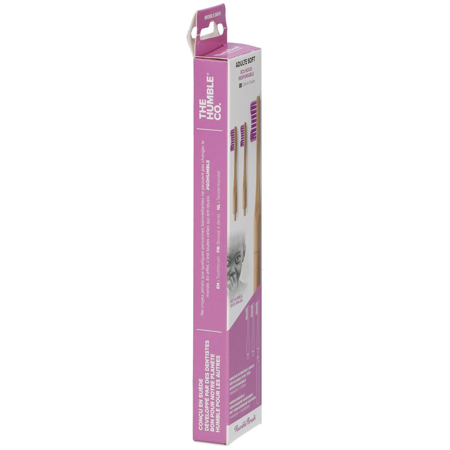 The Humble Co. Humble Brush® Brosse à dents en Bambou Adulte Soft Rose 3 Têtes