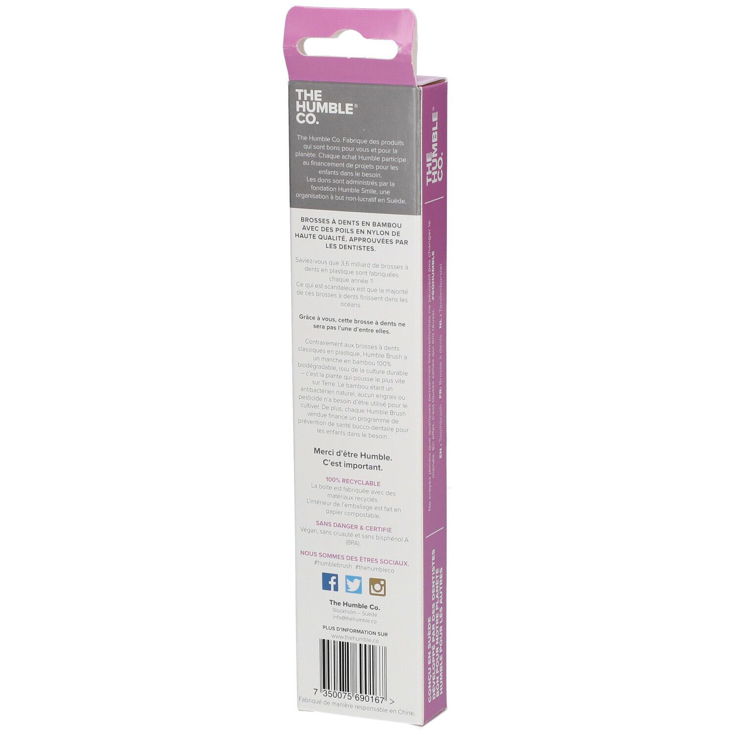 The Humble Co. Humble Brush® Brosse à dents en Bambou Adulte Soft Rose 3 Têtes