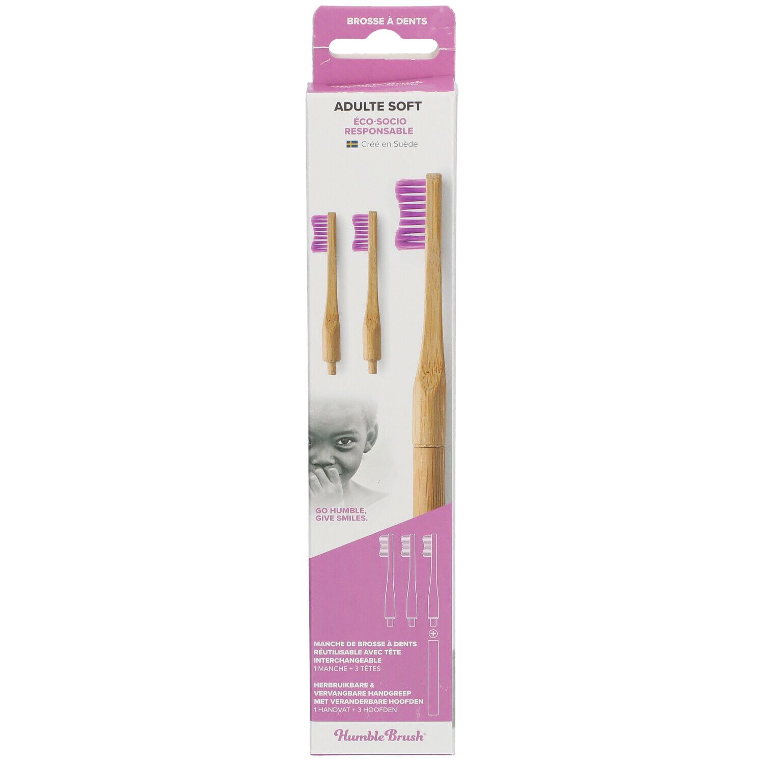 The Humble Co. Humble Brush® Brosse à dents en Bambou Adulte Soft Rose 3 Têtes