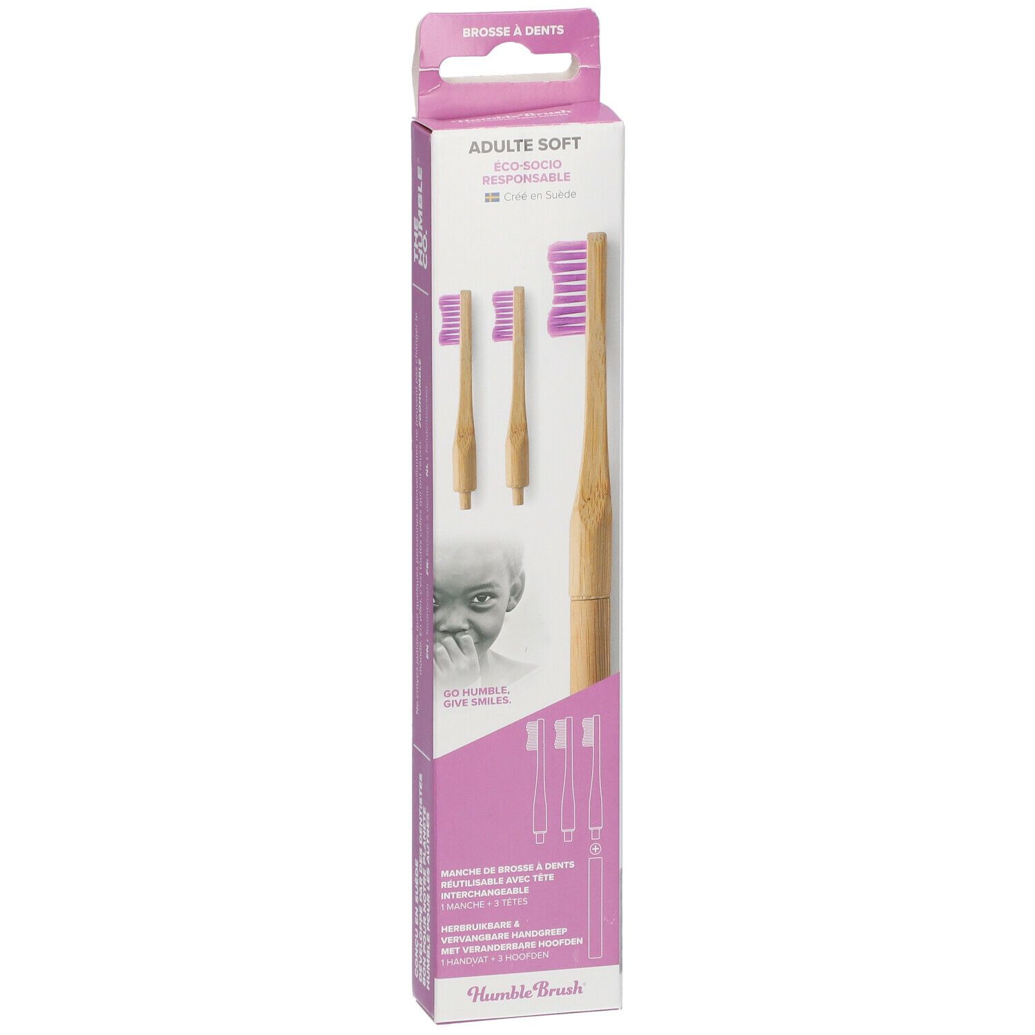 The Humble Co. Humble Brush® Brosse à dents en Bambou Adulte Soft Rose 3 Têtes