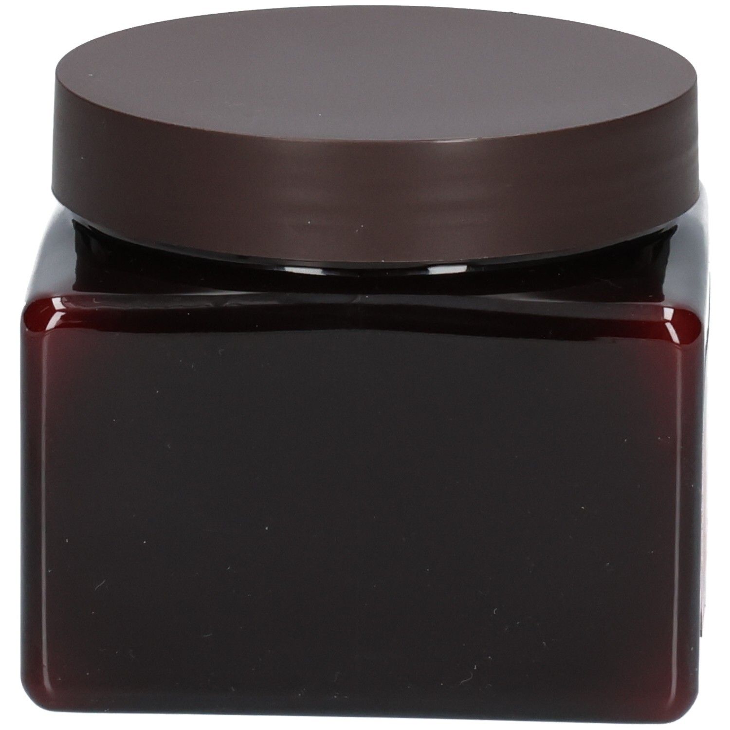 Achterkant van een bruine pot Arganicare Keratine Haarmasker. Bevat gedetailleerde productinformatie en ingrediënten.