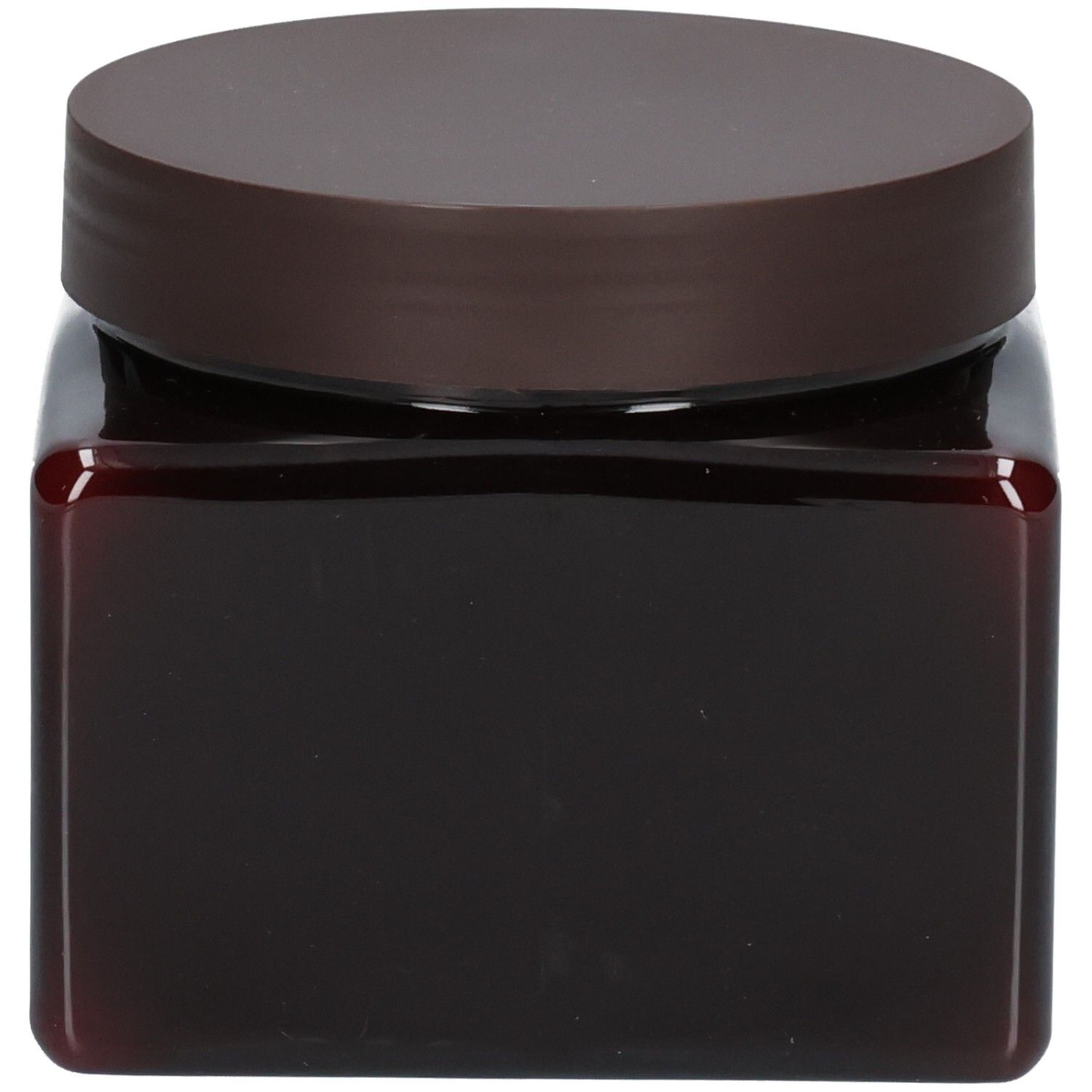 Pot brun foncé avec couvercle marron, contenu non visible.